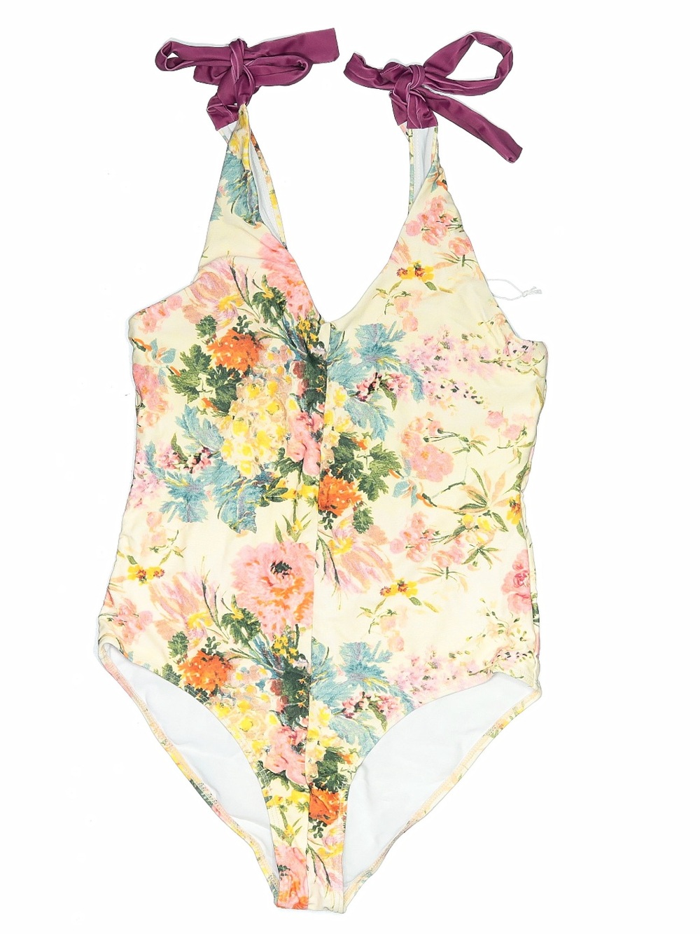 Blue Island Beach Floral One Piece Swimsuit Tie Shoulder V Neck NWT Multicolor